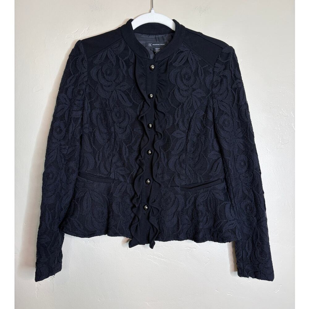 INC Black Lace Peplum Blazer Medium